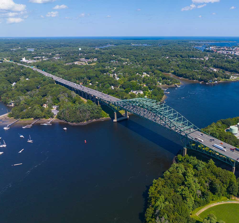aerial photo of the Piscataqua River Bridge
